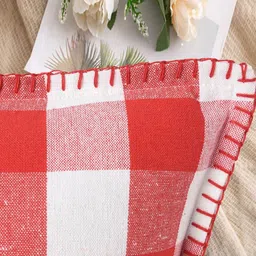 Lushomes Red & White Set of 2 Checked Square Cushion Covers image 3