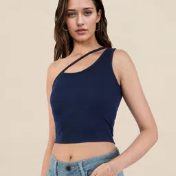DressBerry Ribbed Cut-Out Detail One Shoulder Crop Fitted Top-picture-12