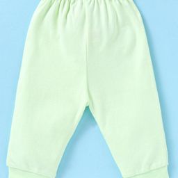 Zero Interlock Knit Full Sleeves Front Open Night Suit With Stripes & Bunny Print - Light Green image 5