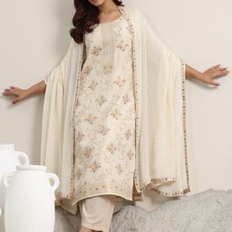 Libas Floral Printed Straight Kurta with Trousers & Dupatta-image-12