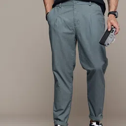 The Roadster Life Co. Men Checked Relaxed Fit Pure Cotton Pleated Trousers-image-38