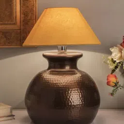 Homesake Copper Antique Hammered Pitcher Table Lamp with Golden Shade (Bulb Included) - Set of 1-5