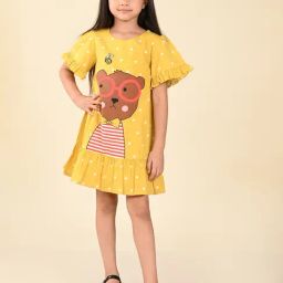 LilPicks Kids Yellow Printed Dress-image-102