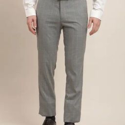 Turtle Grey Ultra Slim Fit Checks Trousers-image-42