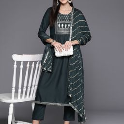 Varanga Women Ethnic Motifs Yoke Design Regular Sequinned Kurta with Trousers & Dupatta-1