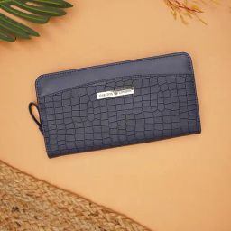 Carlton London Navy Textured Small Zip around Wallet for Women-image-90