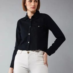 DOLCE CRUDO Black Relaxed Fit Denim Shirt-image-11
