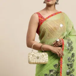 Geroo Jaipur Green Kota Doria Saree with Blouse-picture-36