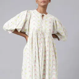 Fabindia White Cotton Printed Dress-picture-23