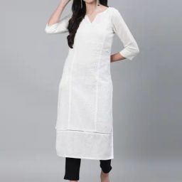 Jaipur Kurti White Cotton Embellished Straight Kurta-image-18