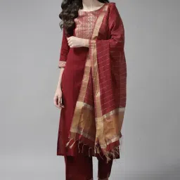 Indo Era Red Woven Pattern Dupatta-picture-22
