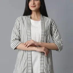 W Beige & Black Striped Shrug-picture-2