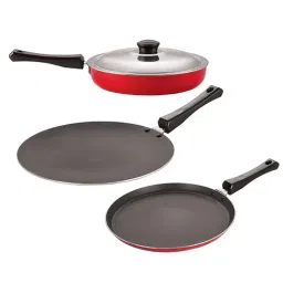 Nirlon Red Aluminium Non- Stick Cookware - Set of 3-18