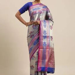 Banarasi Silk Works Grey Silk Woven Saree With Unstitched Blouse-image-20