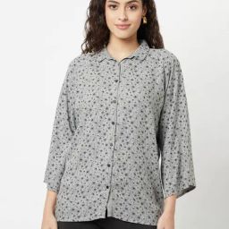 Crimsoune Club Grey Viscose Floral Print Shirt-image-78