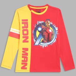 Blue Giraffe Kids Red & Yellow Cotton Printed Full Sleeves Iron Man T-Shirt-image-44