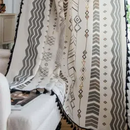 Urban Space Bohemian Grey & White Cotton 7 Ft. Door Curtain with Stainless Steel Rings-picture-11