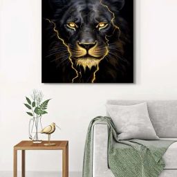 999Store Black & Golden Canvas Electric Lion Wrapped Painting-35
