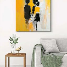 999Store Yellow & Black Canvas Silhouettes Wrapped Painting-image-48