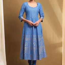 Biba Electric Blue Printed Anarkali and Pant with Dupatta-image-26