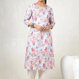 Soch Powder Blue Linen Floral Print Kurta-image-8