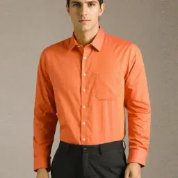 Louis Philippe Orange Cotton Slim Fit Texture Shirt-picture-44