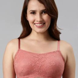 Enamor Dusty Pink Lace Work Bralette Bra-35