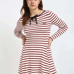 TOMMY HILFIGER White & Red Striped A-Line Dress-image-41