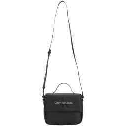 CALVIN KLEIN Black Metallic SCULPTED Logo Cross Body Bag-17