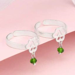 GIVA 92.5 Sterling Silver Leafy Green Bead Toe Rings-image-77