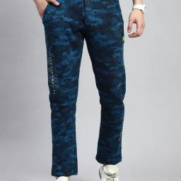 Monte Carlo Blue Cotton Regular Fit Printed Trackpants-picture-5