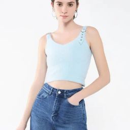SHOWOFF Light Blue Regular Fit Crop Top-image-99