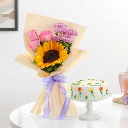 Lovely Sunflower Bouquet And Cake Combo-14