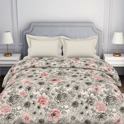 SPACES Black & White Floral Printed 144 TC  Pure Cotton Double Bed Comforter-image-60