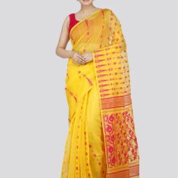 Pinkloom Yellow & Red Cotton Woven Saree-20