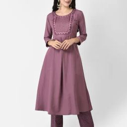 Span Purple Embroidered A Line Kurta-27