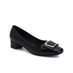 Lavie Embellished PU Work Block Pumps with Buckles-17