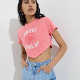 Nuon by Westside Coral Text Design Cotton-Blend Crop Top-picture-25