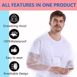 HACER EVA Hooded Type Top Button Closer White Raincoat Free Size for Unisex, EXRS07C-N image 3