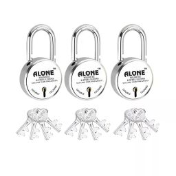 ALONE LOCKS Round 65 mm Steel Chrome 4 Keys Each Double Locking Padlock (Pack of 3)-image-19