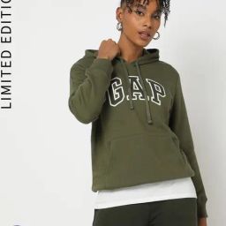 GAP Green Blended Embroidered Long Sleeves Hoodie-image-93