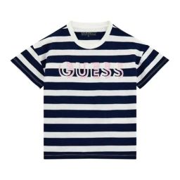 Guess Kids White & Blue Striped Boxy Fit T-Shirt-image-65