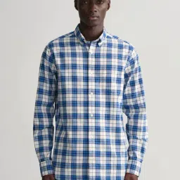 GANT Blue Cotton Regular Fit Checks Shirt-image-77