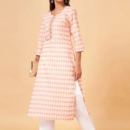 YU by Pantaloons Peach Cotton Printed Straight Kurta-picture-43