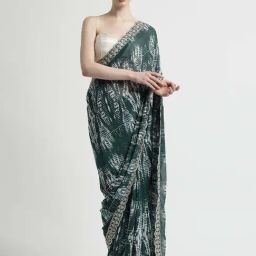 Jaipur Kurti Green Embroidered Saree With Unstitched Blouse-image-40