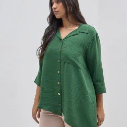 Gia by Westside Green Crinkled Asymmetrical Shirt-image-28