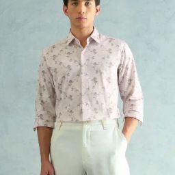 Arrow New York Peach Cotton Slim Fit Floral Print Shirt-image-15