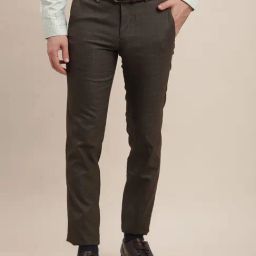 Turtle Brown Ultra Slim Fit Checks Trousers-image-39