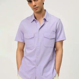 ANDAMEN Lavender Regular Fit Cotton Shirt-11