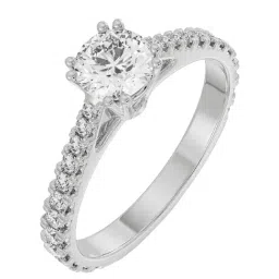 Emori 18k White Gold & Diamond Round Solitaire Halo Ring-image-50
